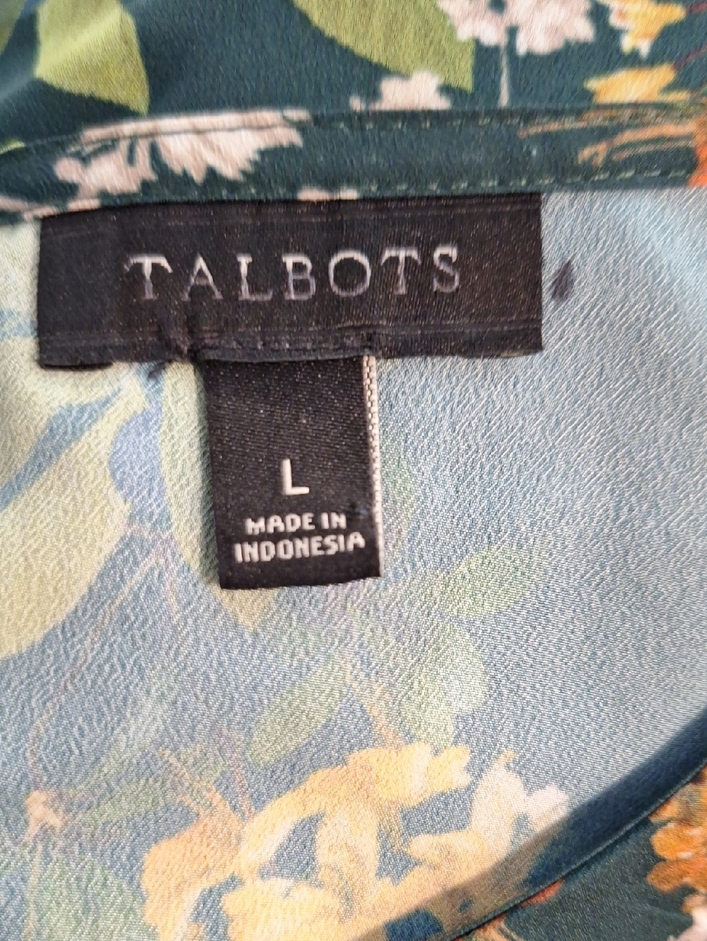 Talbots Forest Green Floral Blouse Sz LG - Picture 6 of 7